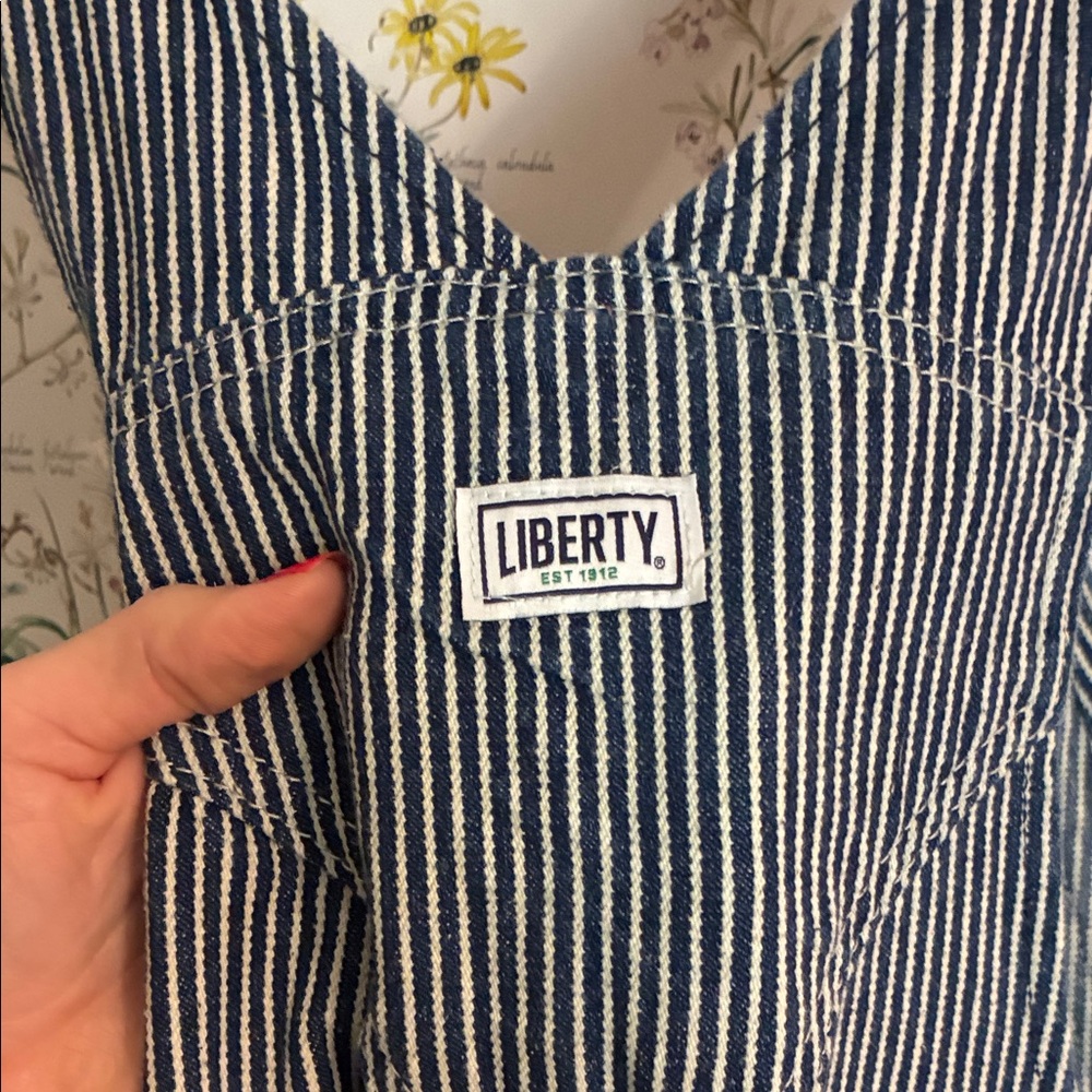 Liberty Navy and White Striped Overalls with Green Zipper M - Picture 4 of 4